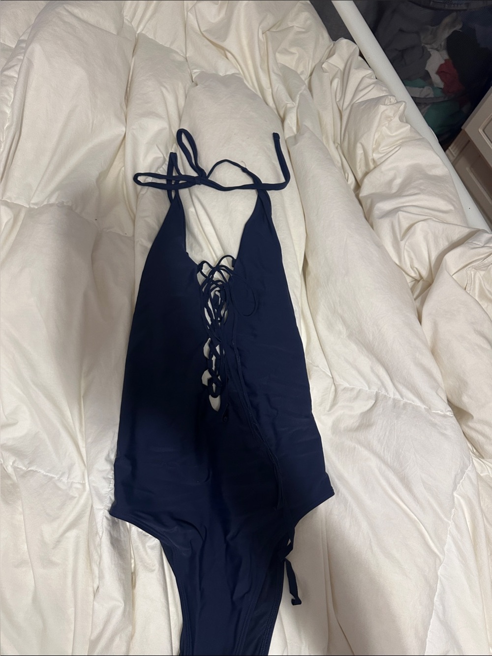 aerie Navy Lace-Up Halter One-Piece Swimsuit
